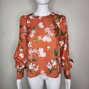 NWT Yumi Kim Puff Long Sleeve Silky Blouse Top Burnt Orange Small